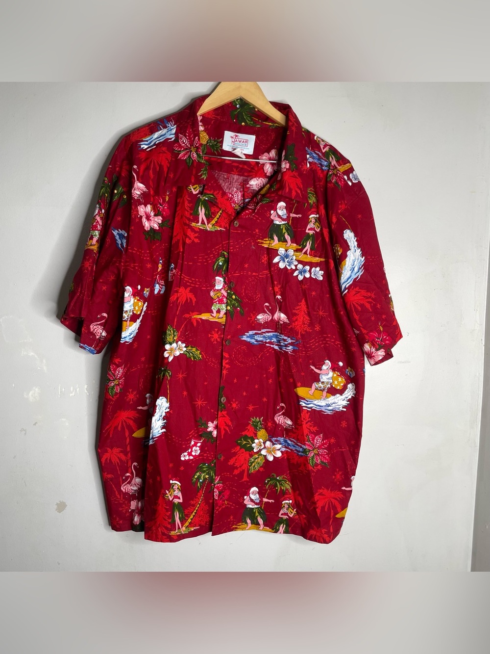 Hawaii Hangover Christmas Hawaiian Shirt 3XL Red Surfing Santa Mele Kalikimaka